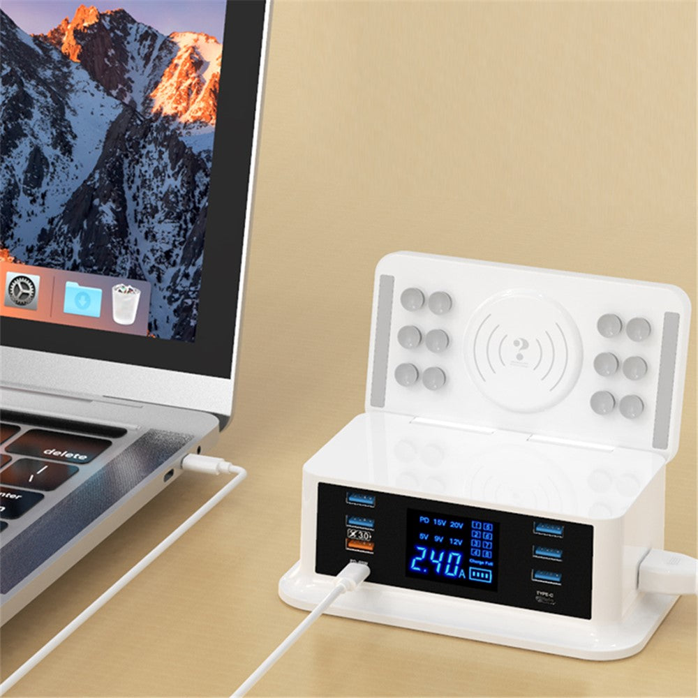 WIN HOW SOLUTION YC-CDA36 PD65W Hurtig Opladning QC3.0 Mobiltelefon Laptop Opladerdock Trådløs Oplader med Natlys (CE Certificeret)