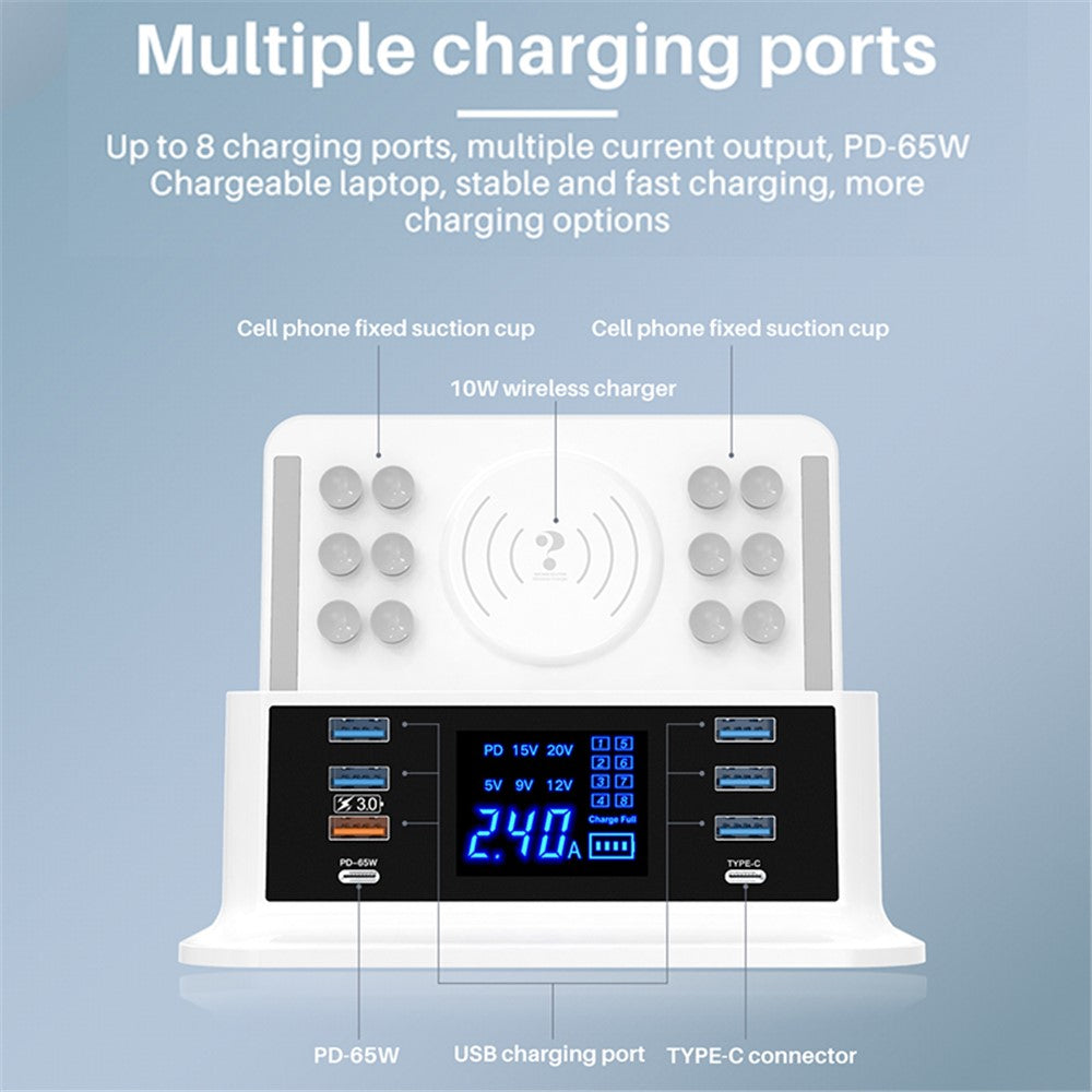 WIN HOW SOLUTION YC-CDA36 PD65W Hurtig Opladning QC3.0 Mobiltelefon Laptop Opladerdock Trådløs Oplader med Natlys (CE Certificeret)