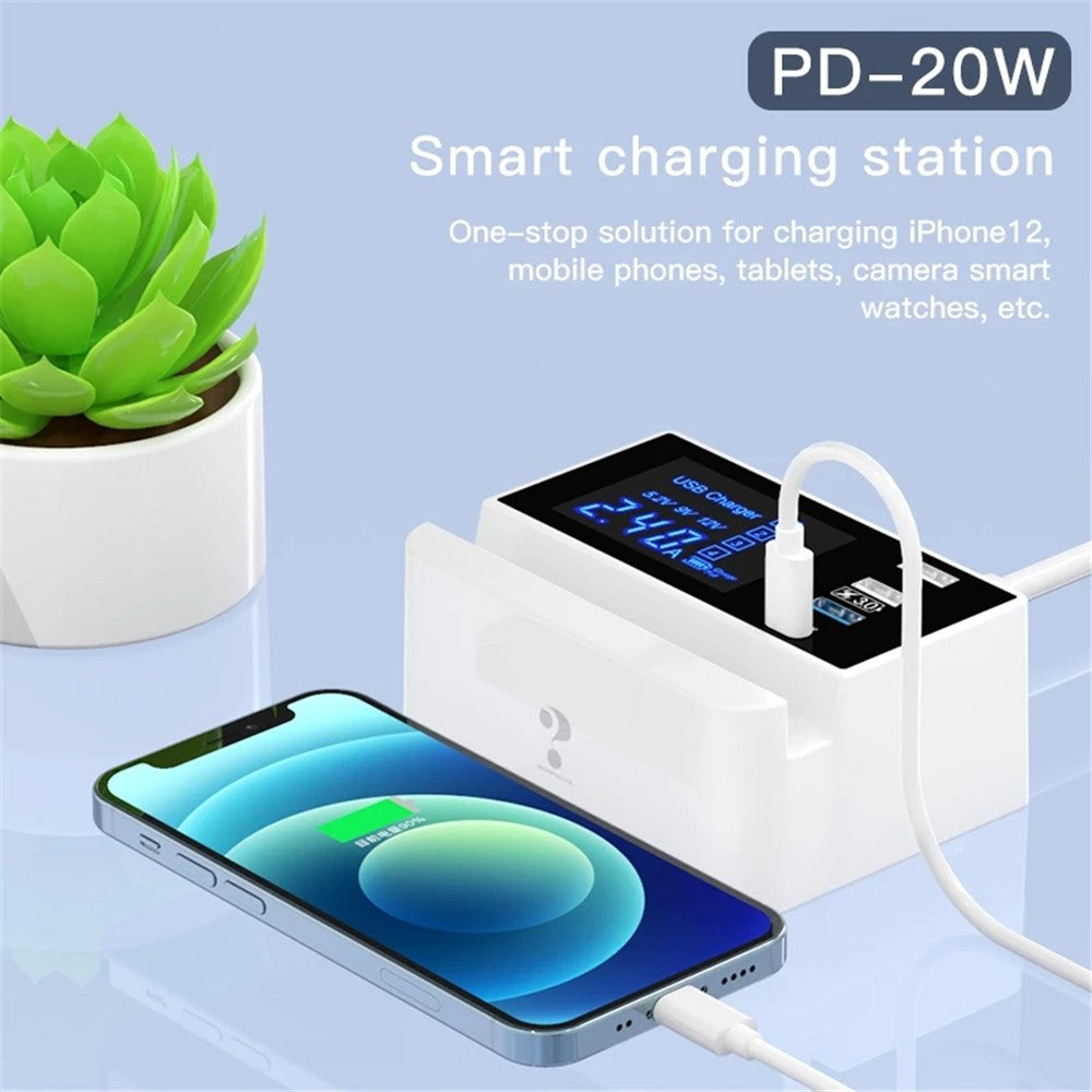 WIN HOW SOLUTION YC-CDA26D Quick Charge 3.0 USB +PD 20W Type-C hurtigopladningsstation 4-ports oplader [CE-certificeret]