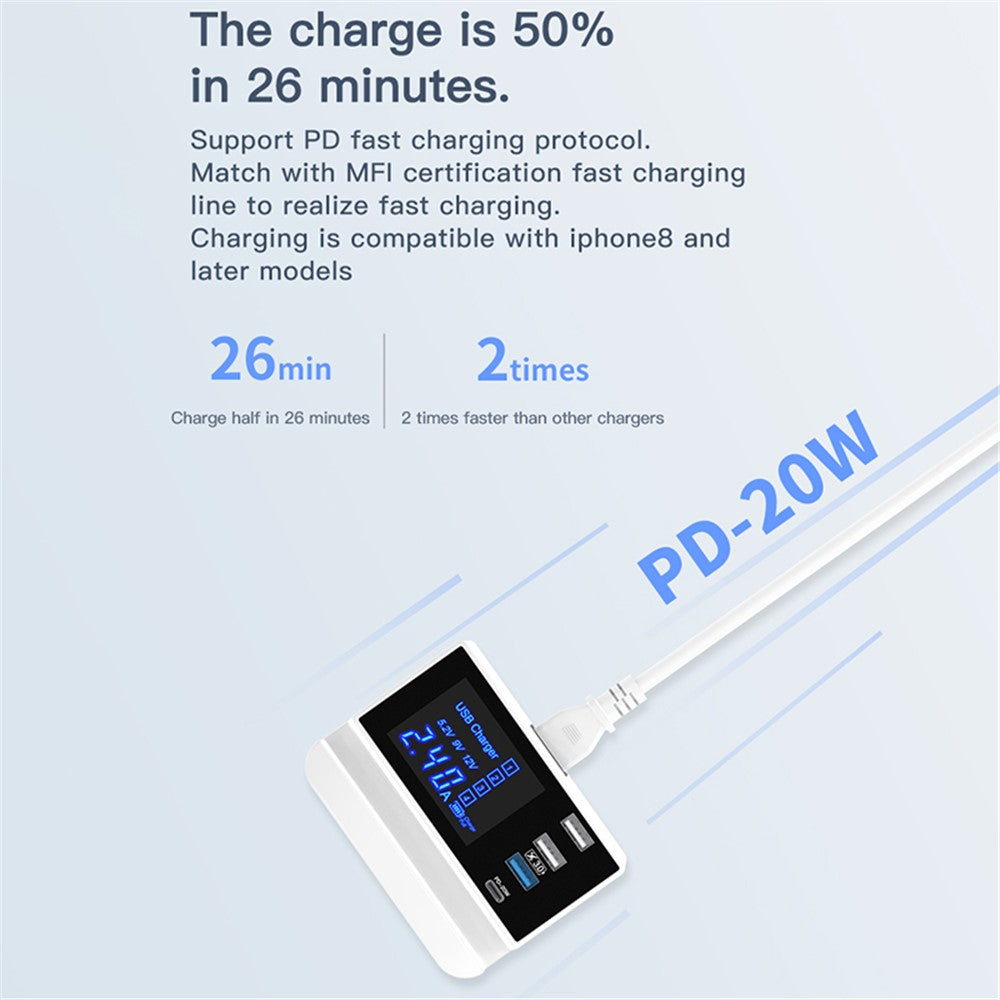 WIN HOW SOLUTION YC-CDA26D Quick Charge 3.0 USB +PD 20W Type-C hurtigopladningsstation 4-ports oplader [CE-certificeret]