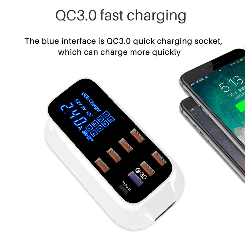 WIN HOW SOLUTION YC-CDA19Q 40W hurtigopladning QC3.0 USB Type-C PD-opladerstation med LED-display til mobiltelefon og tablet (CE-certificeret)