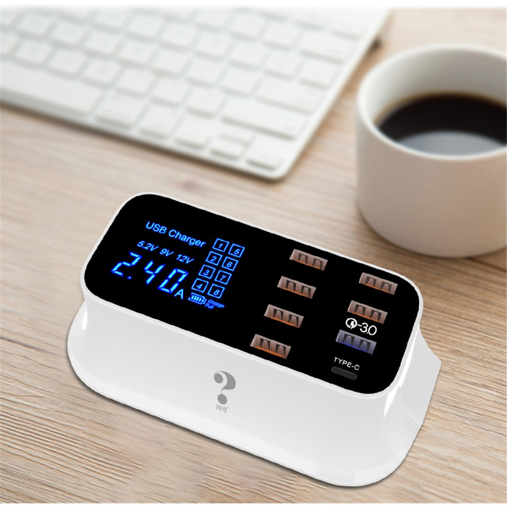 WIN HOW SOLUTION YC-CDA19Q 40W hurtigopladning QC3.0 USB Type-C PD-opladerstation med LED-display til mobiltelefon og tablet (CE-certificeret)