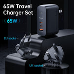 MCDODO CH-8442 MDD Mecha Series US-stik 65W GaN3.0 Dobbelt Type-C+USB Rejseopladeradapter med Type-C-kabel og EU+UK-stik