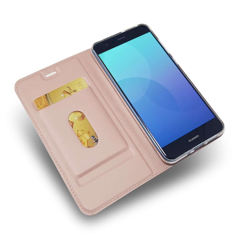 Självabsorberande magnetiskt läderfodral med stativ till Huawei P10 Lite