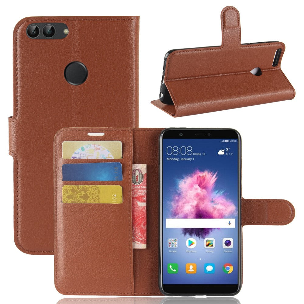 Litchi Skin PU Leather Wallet Stand Phone Shell for Huawei P Smart / Enjoy 7S