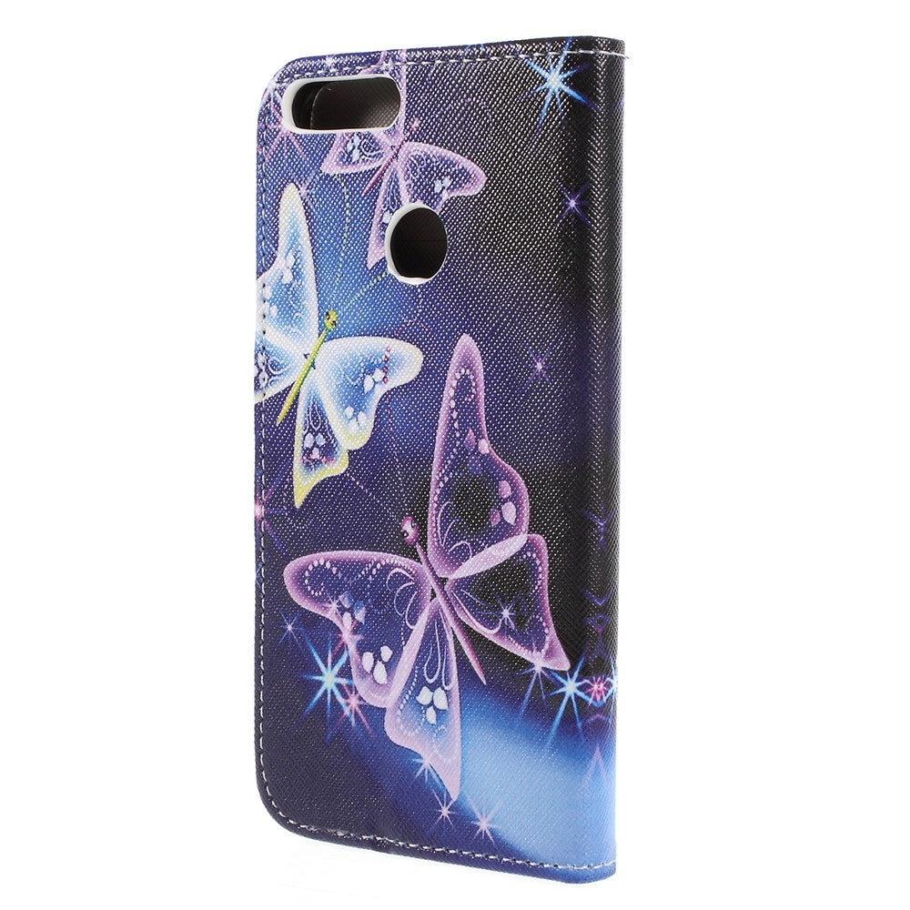 Pattern Printing Cross Grain Wallet Stand Leather Flip Cover for Huawei P Smart / Enjoy 7S
