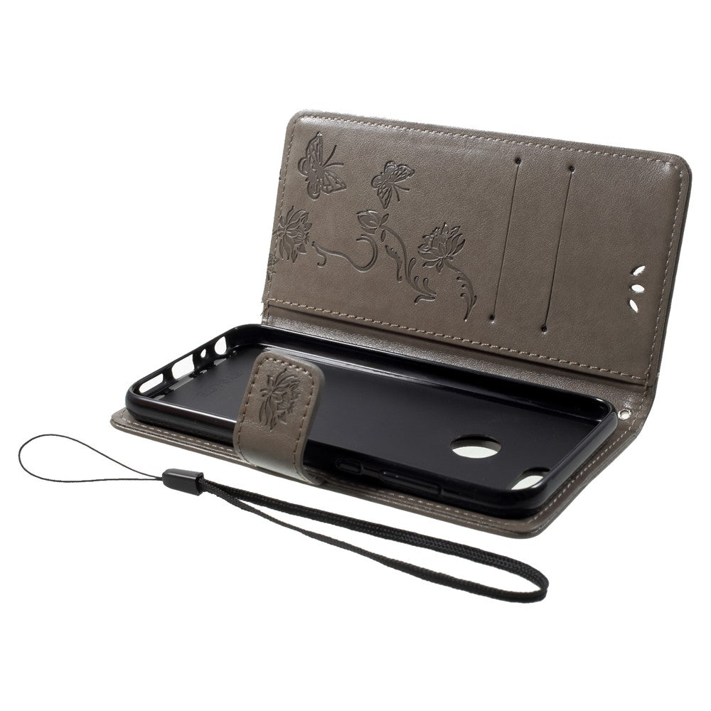 Imprint Butterfly Flower Wallet Stand Leather Cover for Huawei P Smart / Enjoy 7S