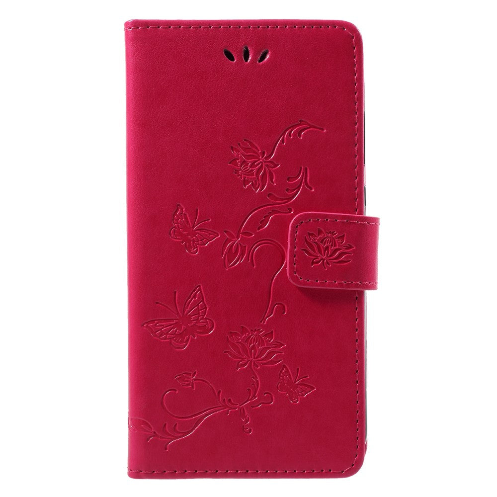 Imprint Butterfly Flower Wallet Stand Leather Cover for Huawei P Smart / Enjoy 7S