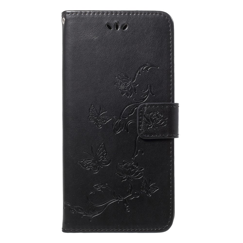 Läderfodral med fjärilsmotiv och blommotiv för Huawei P20 Pro