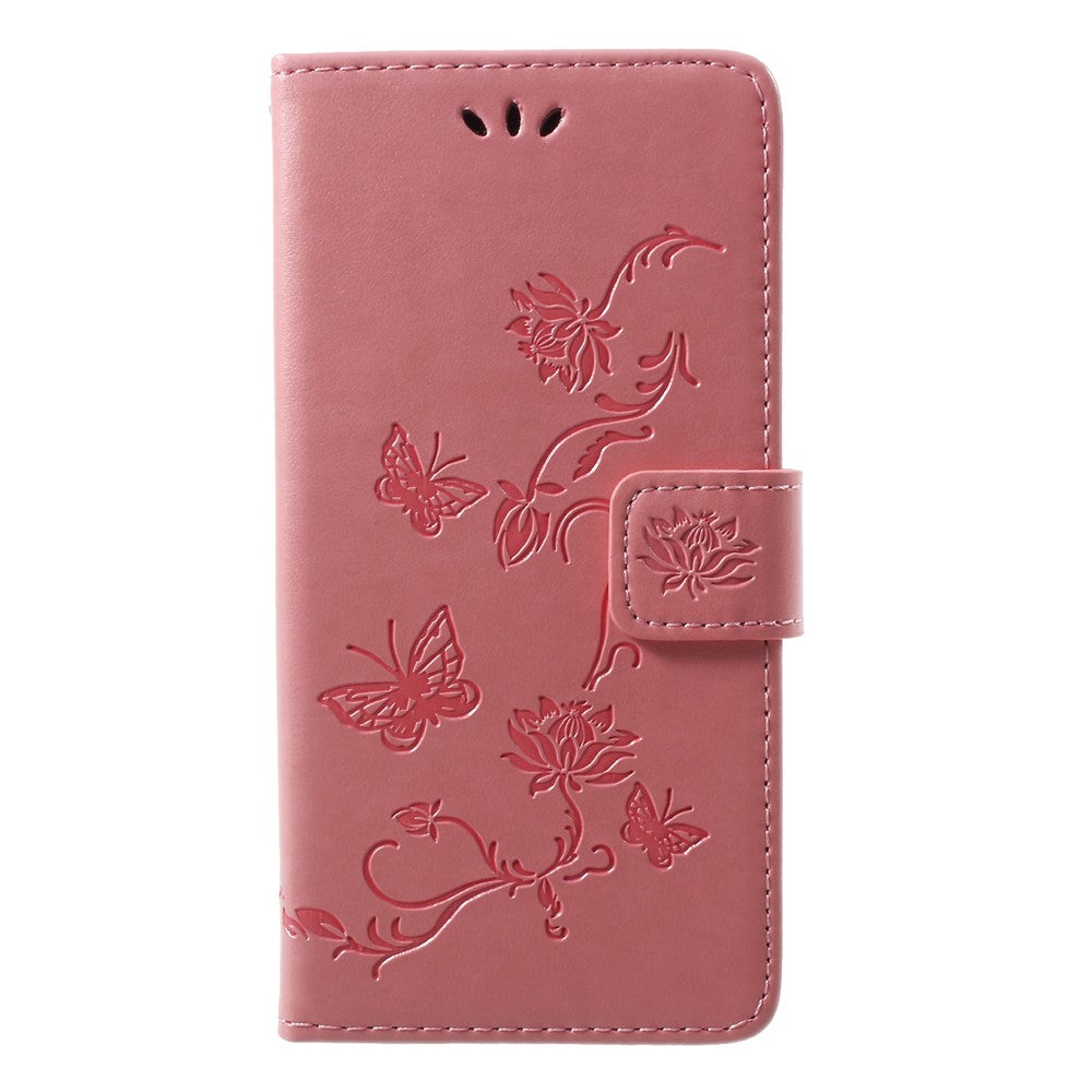 Imprint Butterfly Flower Folio Flip PU Leather Wallet Phone Case for Huawei P20 Lite / Nova 3e