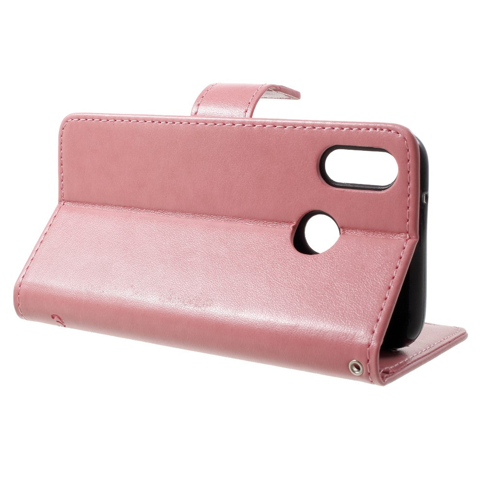 Imprint Butterfly Flower Folio Flip PU Leather Wallet Phone Case for Huawei P20 Lite / Nova 3e