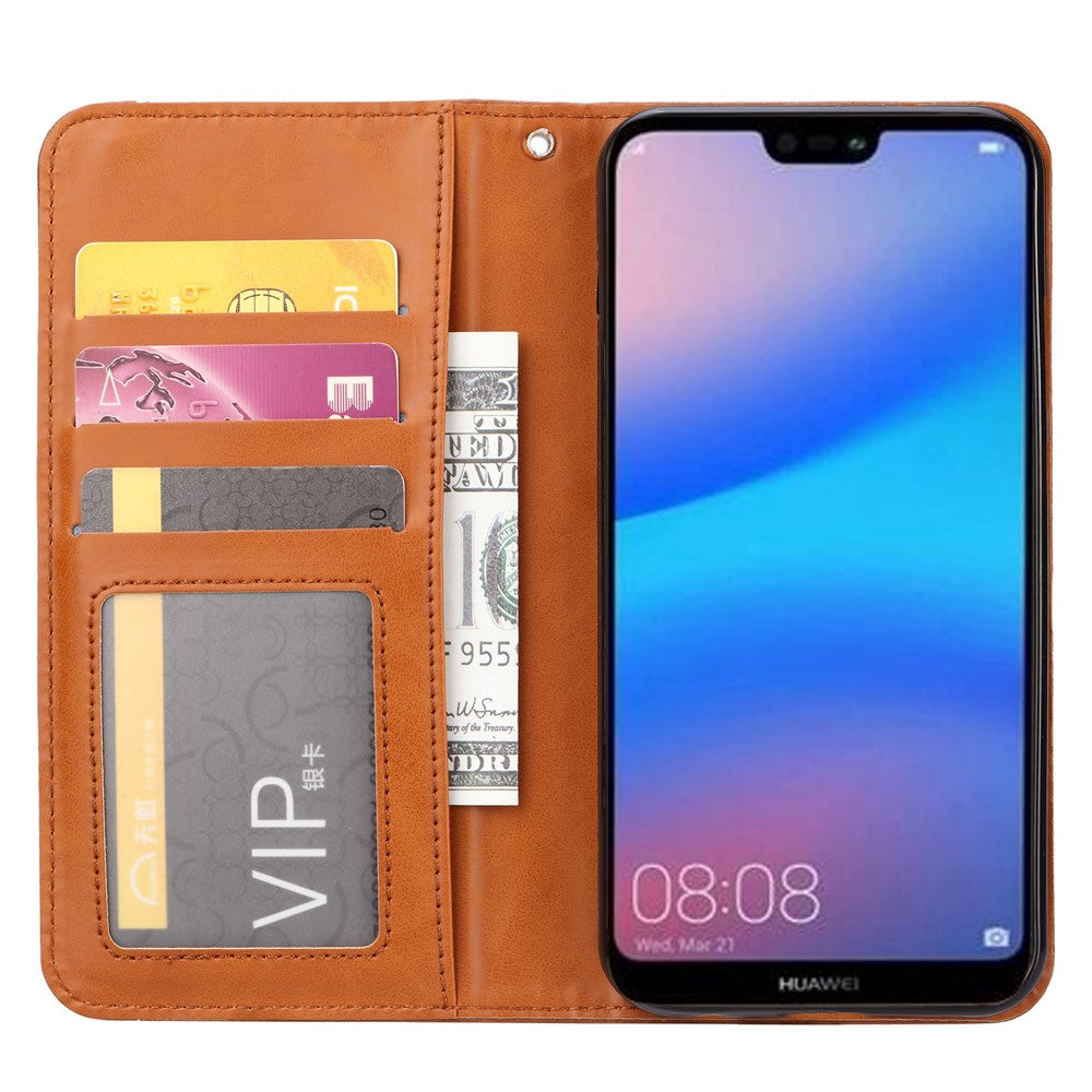 Auto-absorbed Leather Wallet Mobile Shell Case for Huawei P20 Lite / Nova 3e
