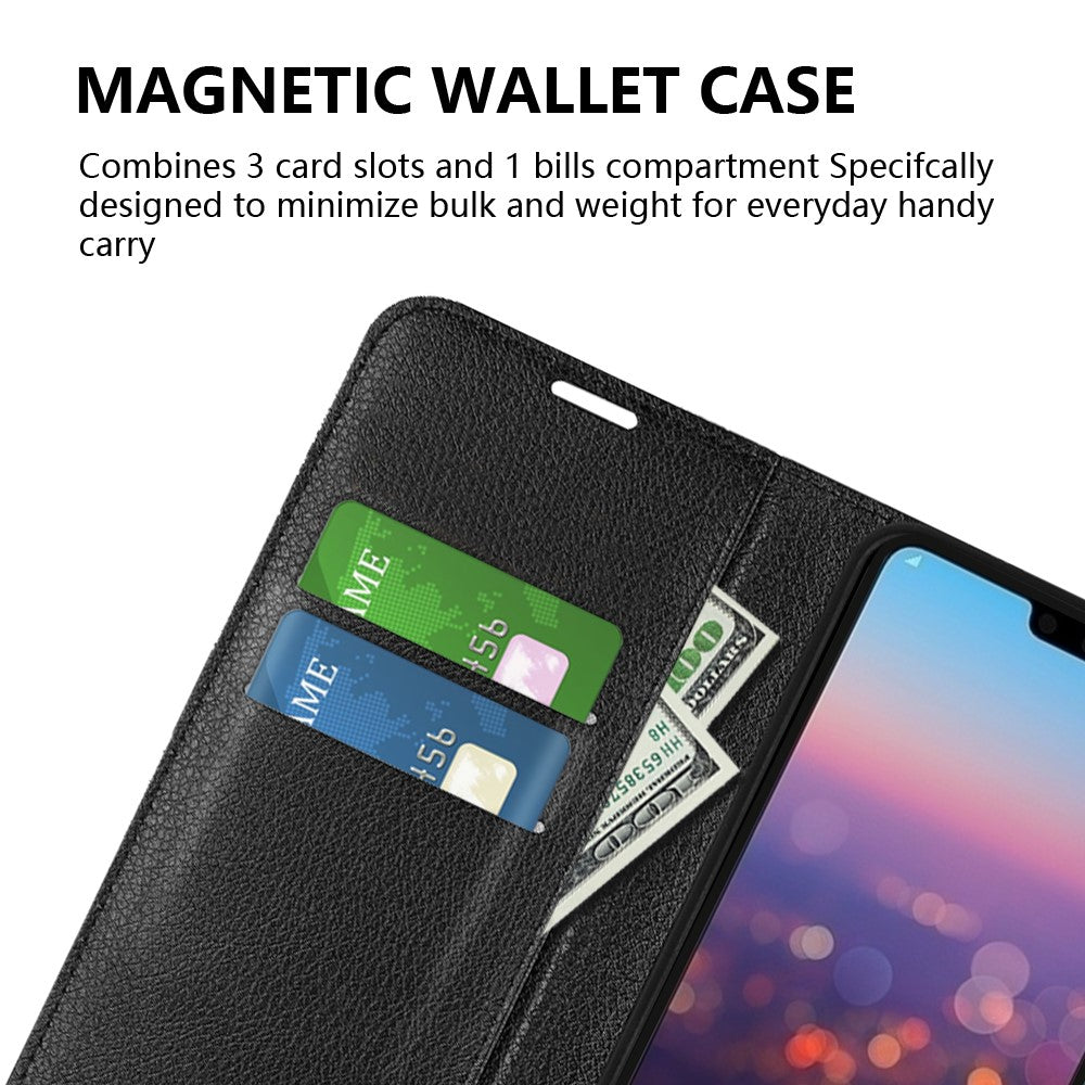 Huawei P20 Litchy Texture Plånboksfodral i Läder med mobiltillbehör