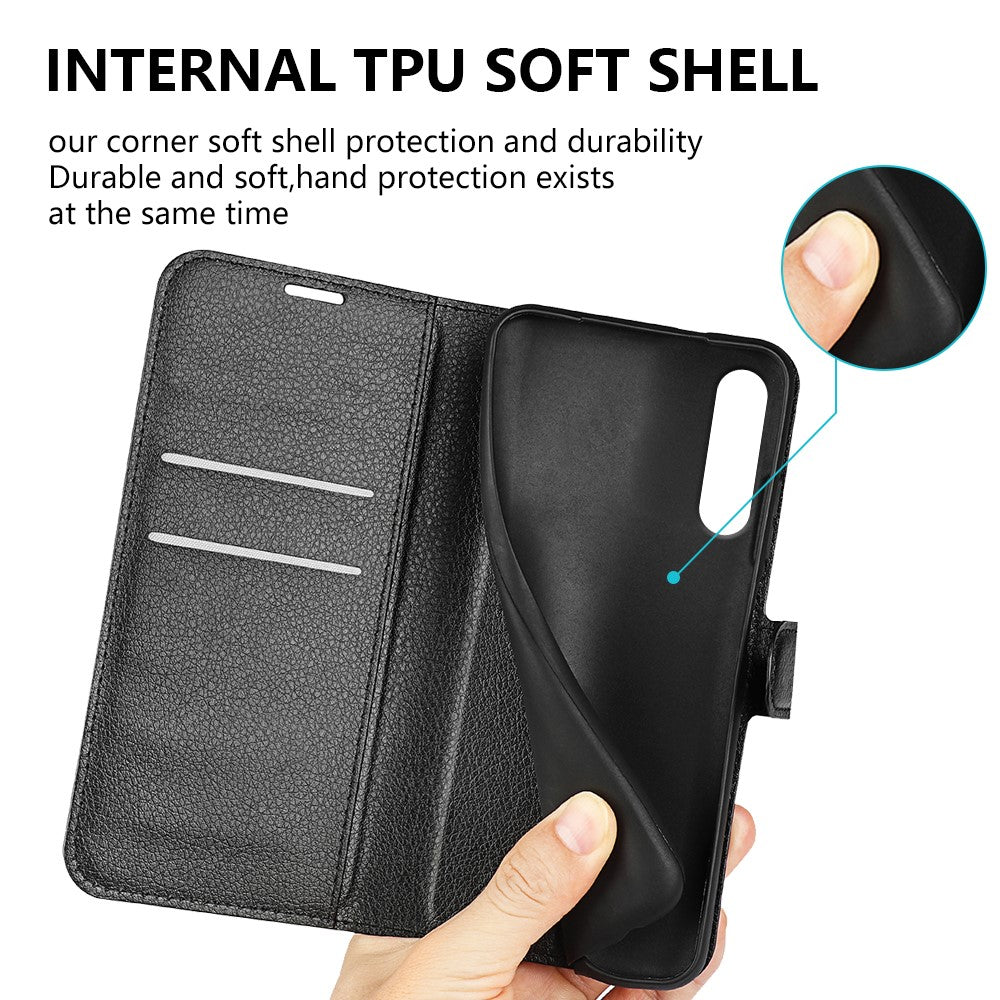 Huawei P20 Litchy Texture Plånboksfodral i Läder med mobiltillbehör