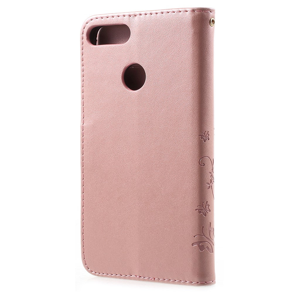 Imprint Butterfly Flower Leather Wallet Stand Flip Case for Huawei P Smart / Enjoy 7S