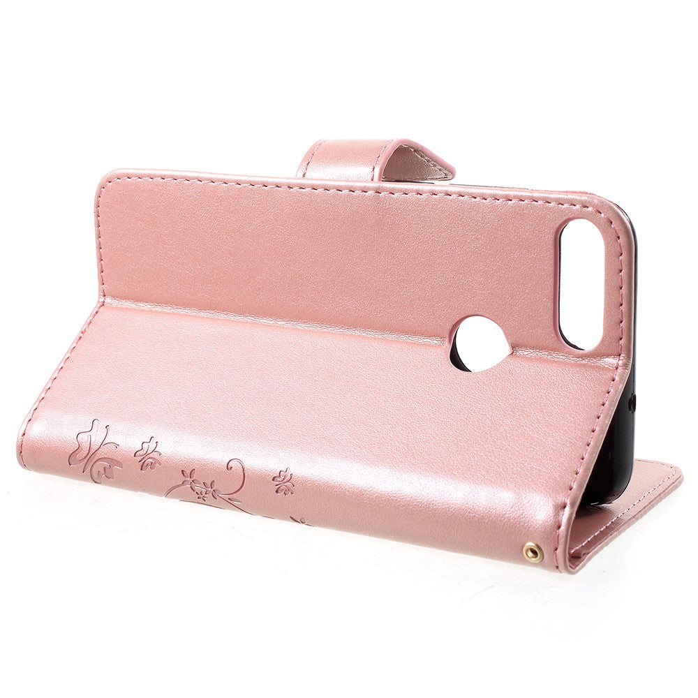 Imprint Butterfly Flower Leather Wallet Stand Flip Case for Huawei P Smart / Enjoy 7S