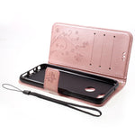 Imprint Butterfly Flower Leather Wallet Stand Flip Case for Huawei P Smart / Enjoy 7S