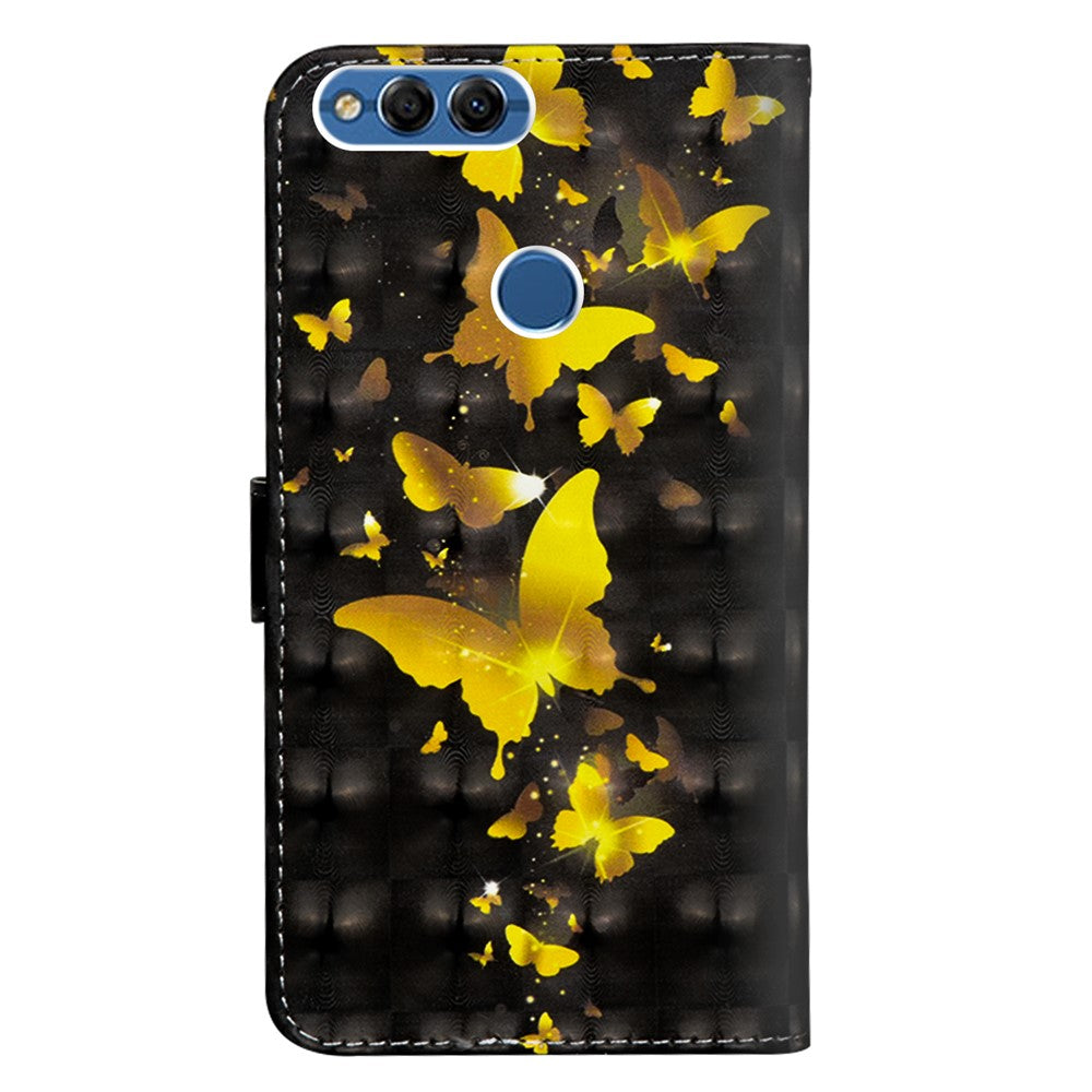 Mönstertryck Plånboksfodral i Läder med Flip-fodral till Huawei P Smart / Enjoy 7S