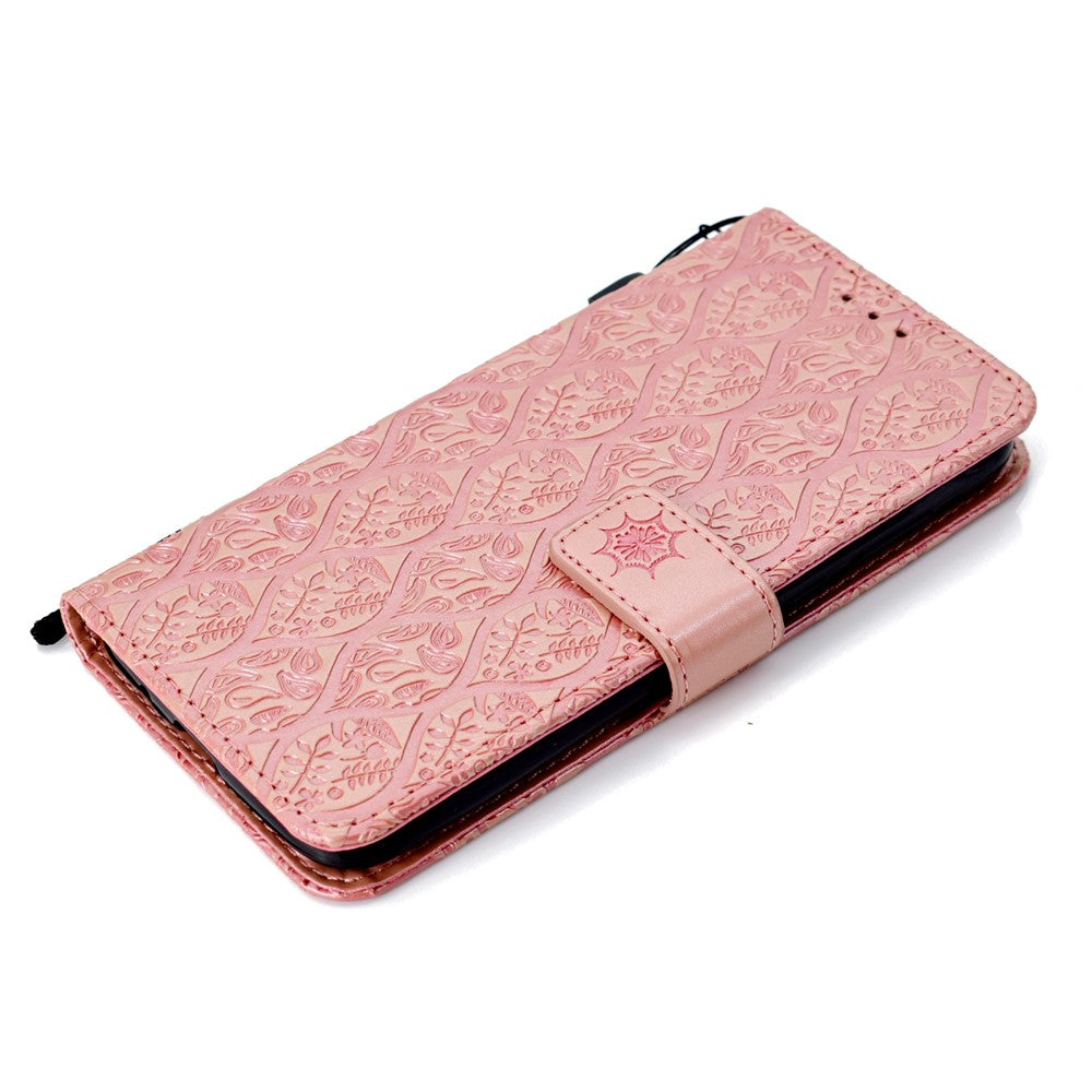 Imprint Leaf Leather Stand Wallet Phone Shell for Huawei Y5 (2018) / Y5 Prime (2018) / Honor 7s / Play 7