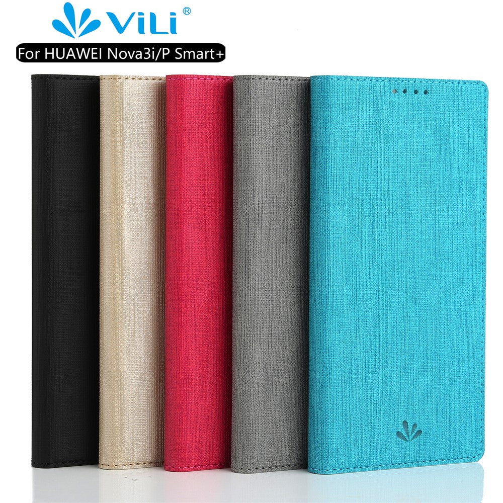 VILI DMX Cross Texture Card Holder Leather Stand Cover for Huawei P Smart+ /nova 3i