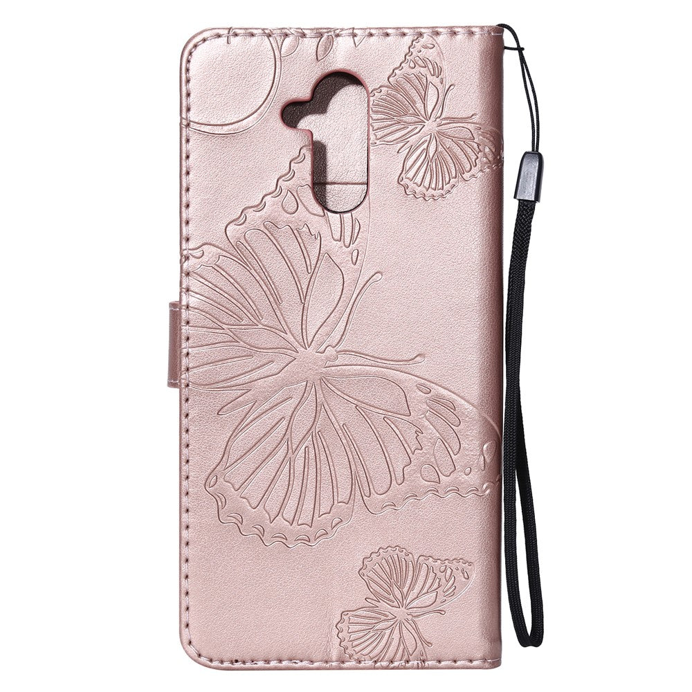 KT Imprinting Flower Series-2 Imprint Butterfly Flower Läderplånbok Magnetiskt Stativskal till Huawei Mate 20 Lite