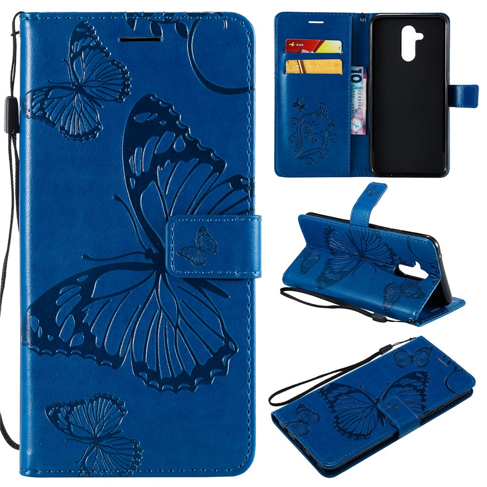 KT Imprinting Flower Series-2 Imprint Butterfly Flower Läderplånbok Magnetiskt Stativskal till Huawei Mate 20 Lite