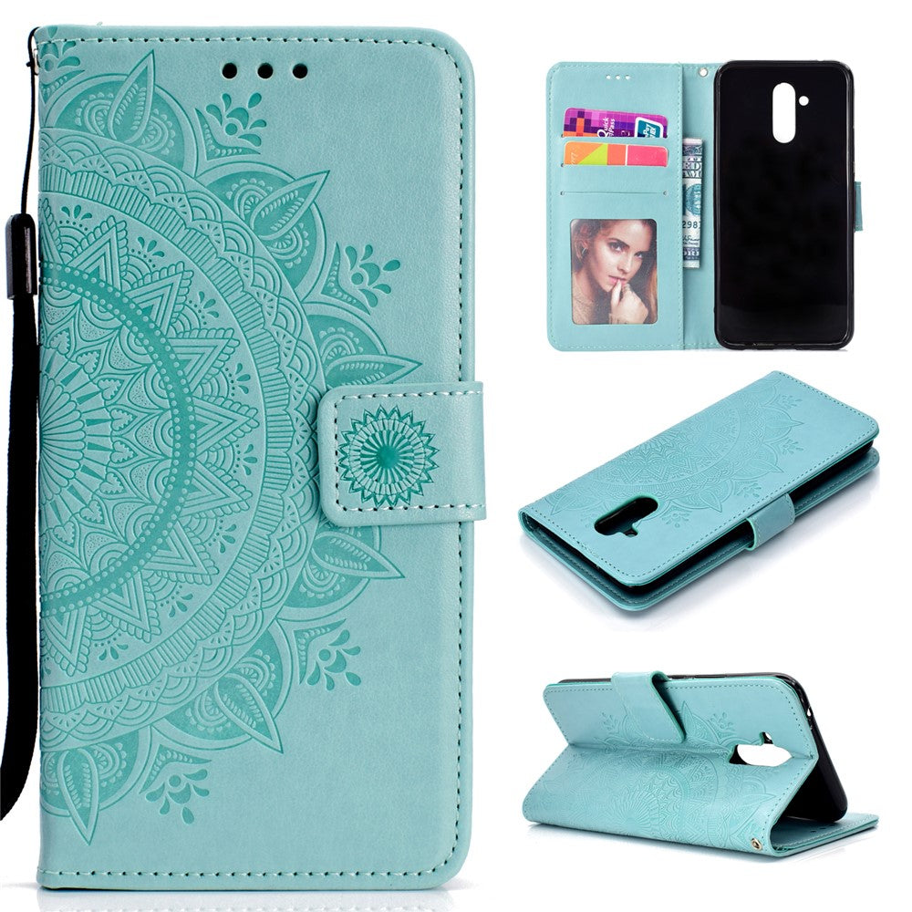 Läderfodral med plånboksfodral och totemmönster till Huawei Mate 20 Lite
