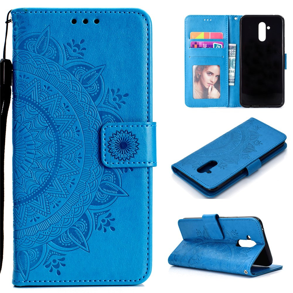 Läderfodral med plånboksfodral och totemmönster till Huawei Mate 20 Lite