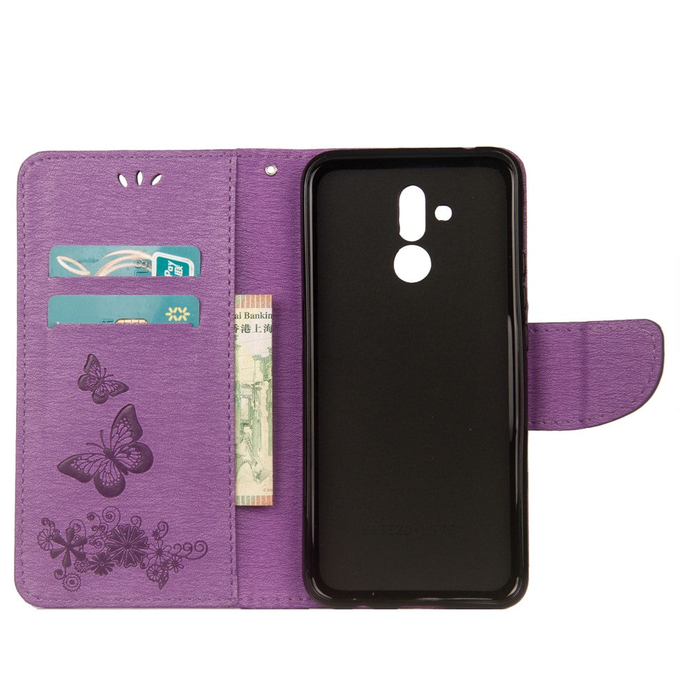 Imprint Butterfly Flower Wallet Leather Magnetic Case for Huawei Mate 20 Lite / Maimang 7