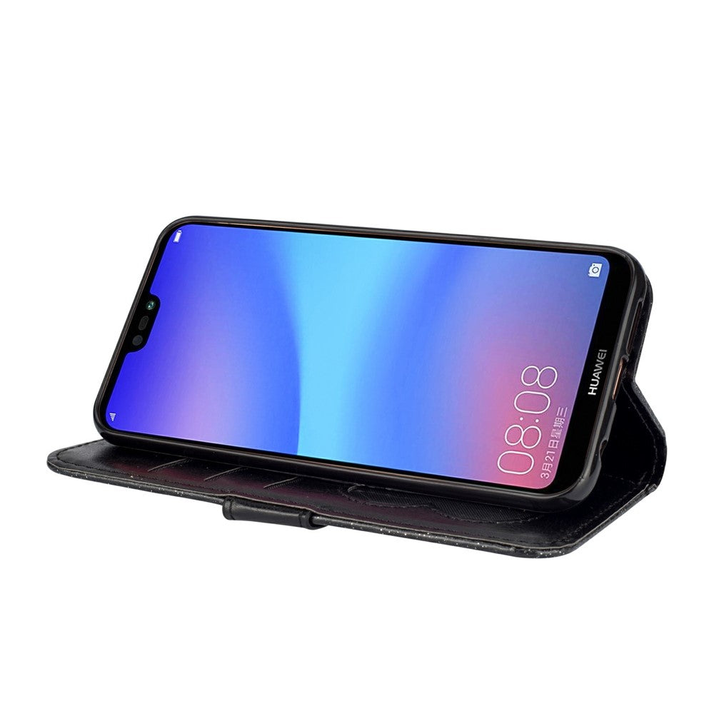 Flash Powder Läderfodral med Blixtlås och Stativ och Rem till Huawei P20 Lite / Nova 3e (Kina)
