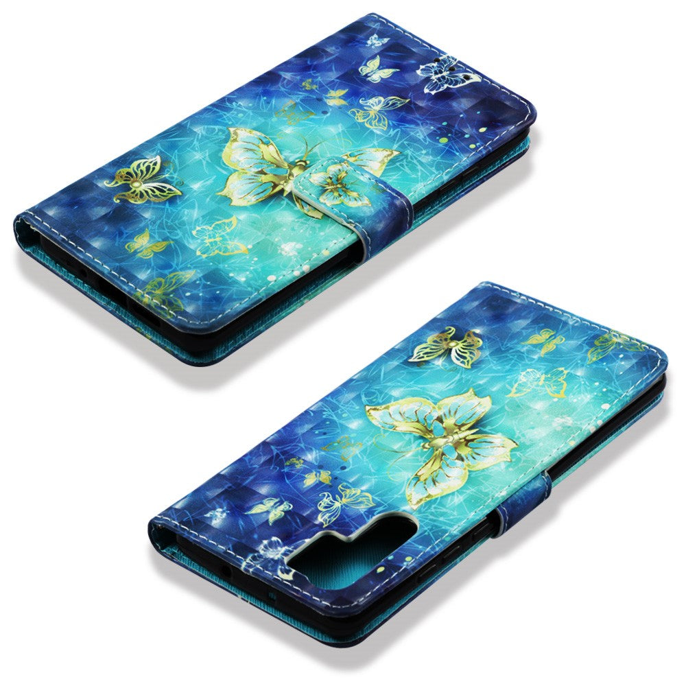 Mönstertryck Ljuspunktsdekor Stativ Läderplånboksfodral till Huawei P30 Pro