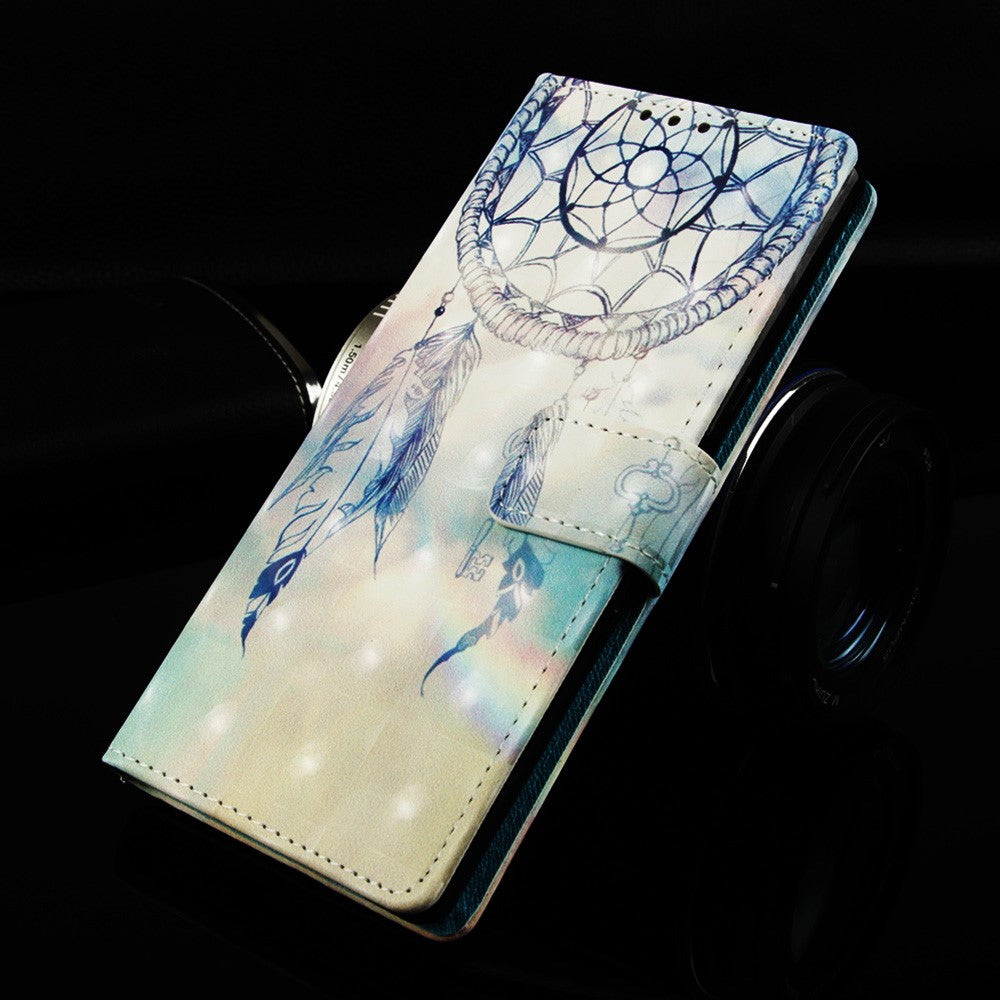 Mönstertryck Ljuspunktsdekor Stativ Läderplånboksfodral till Huawei P30 Pro