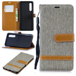 Two-tone Jean Cloth PU Leather Flip Mobile Phone Case for Huawei P30