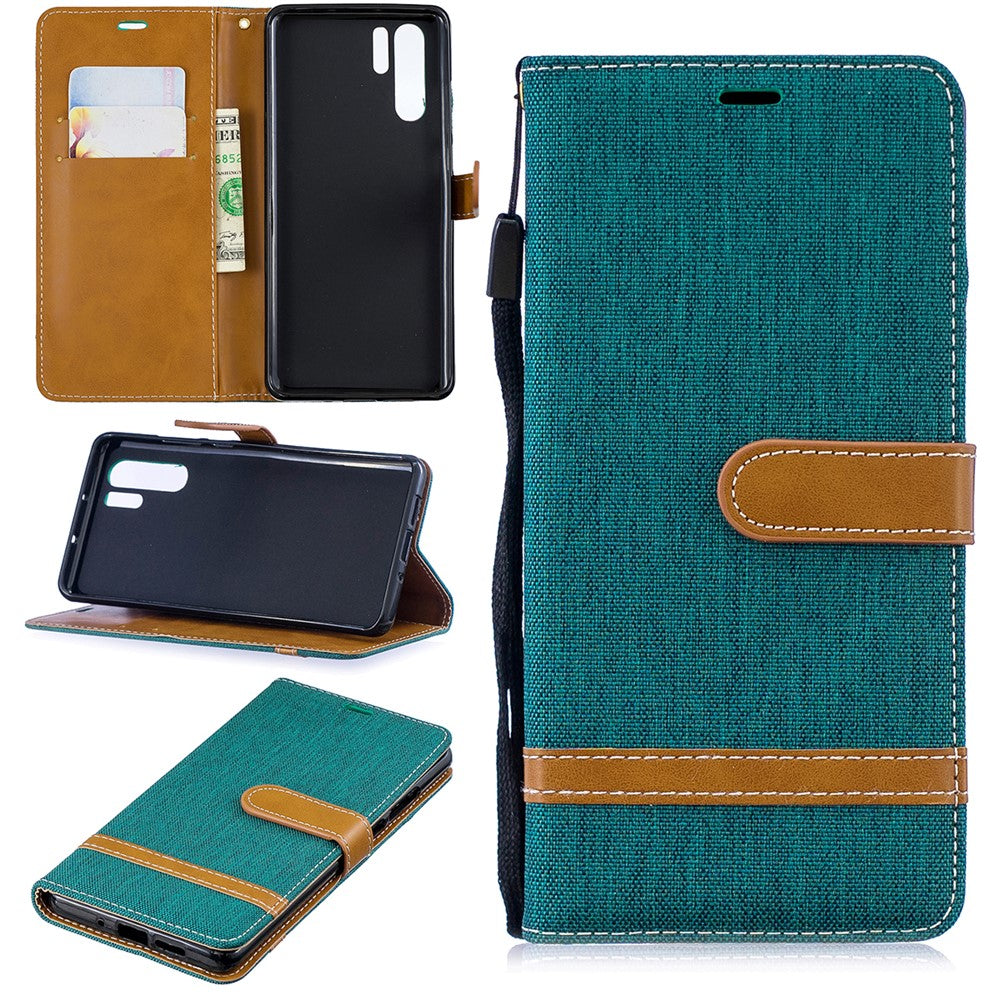 Two-tone Jean Cloth PU Leather Flip Cell Phone Case for Huawei P30 Pro