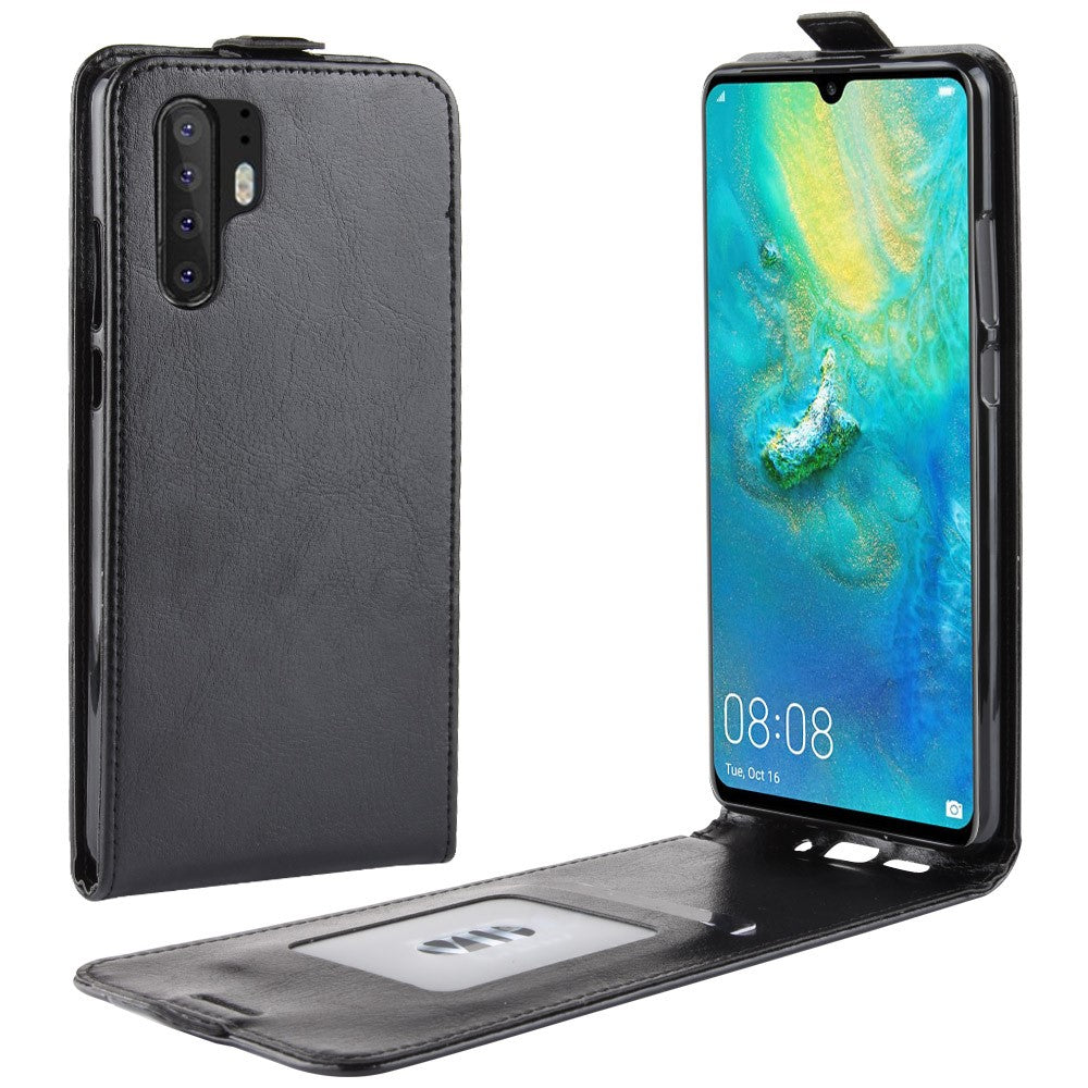 Crazy Horse Vertikalt Flip Läderfodral med Korthållare till Huawei P30 Pro