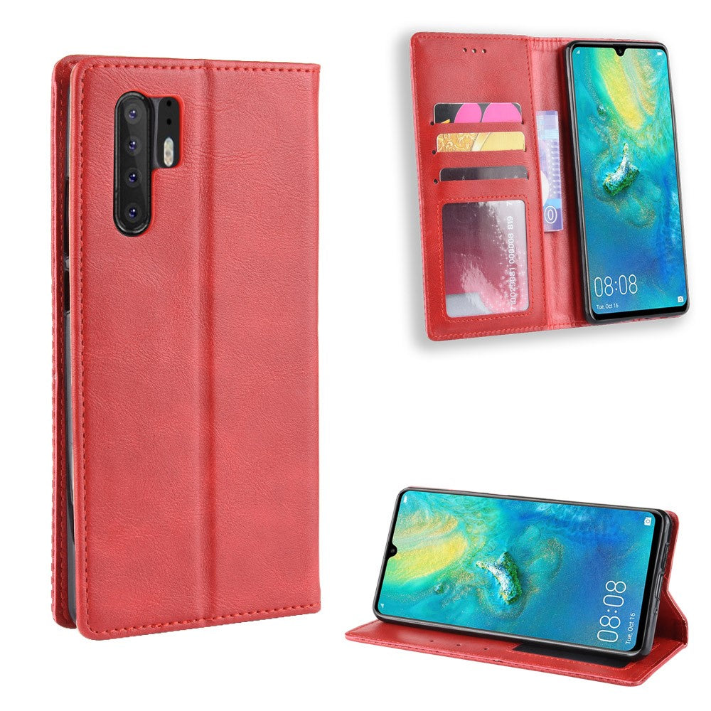 Vintage Style Magnetic Closue Leather Wallet Stand Phone Shell Case for Huawei P30 Pro