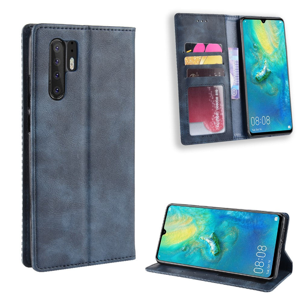 Vintage Style Magnetic Closue Leather Wallet Stand Phone Shell Case for Huawei P30 Pro