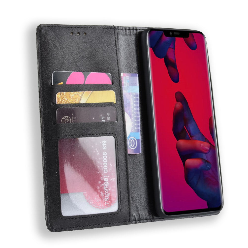 Självabsorberande plånboksfodral i läder i vintagestil för Huawei Mate 20 Pro