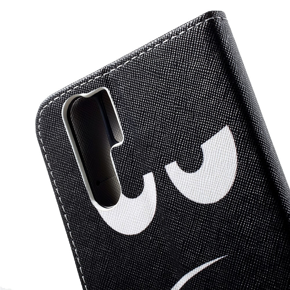 Plånboksfodral i läder med korsmönster och tryck till Huawei P30 Pro