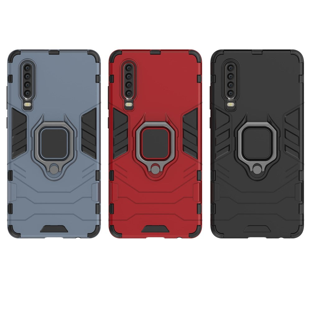 For Huawei P30 Finger Ring Kickstand PC + TPU Hybrid Mobile Phone Case