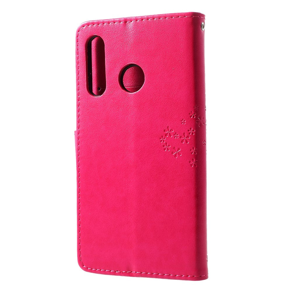 Läderfodral med träd och ugglamönster för korthållare till Huawei P30 Lite