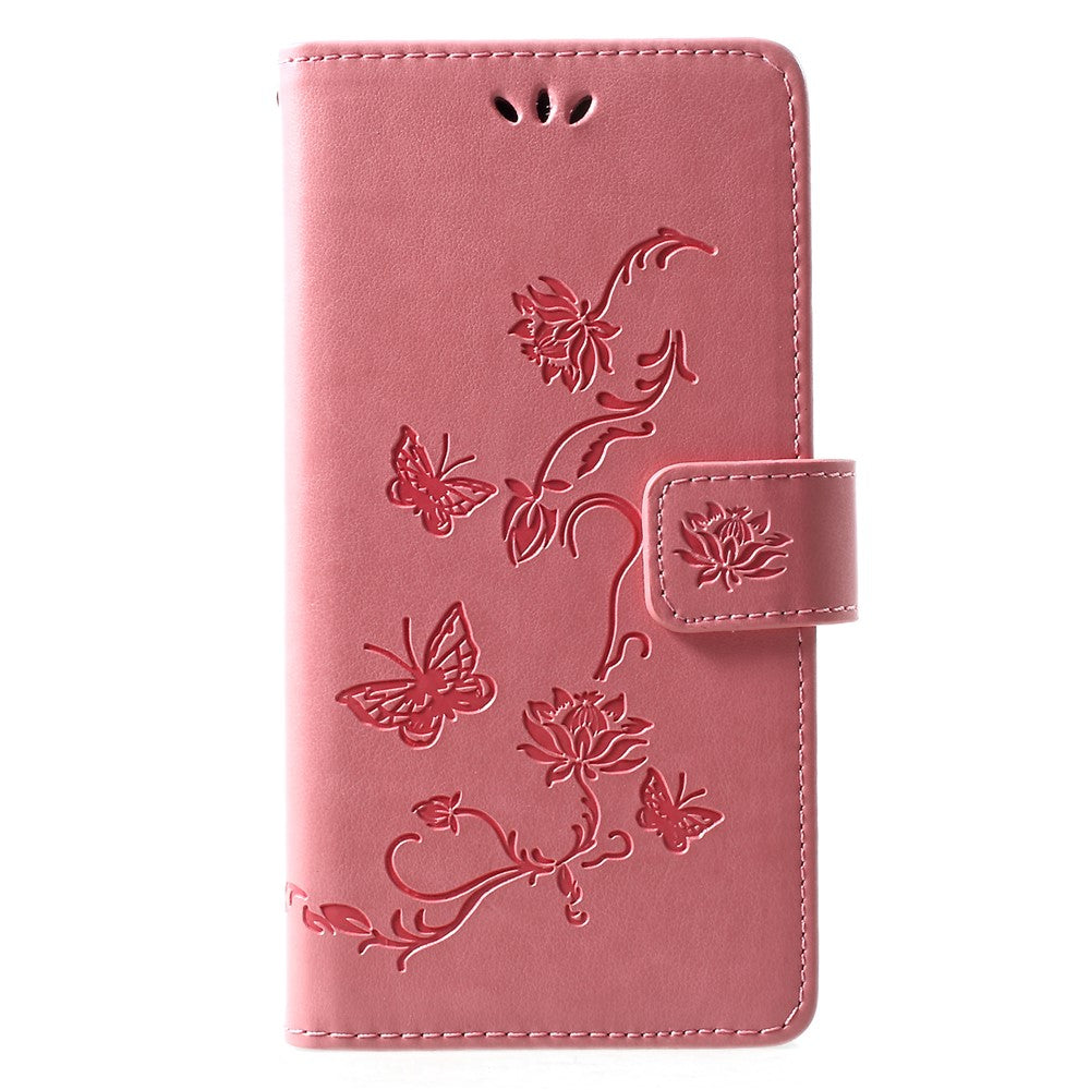 Läderfodral med fjärilsmotiv och blommotiv för Huawei P30 Lite