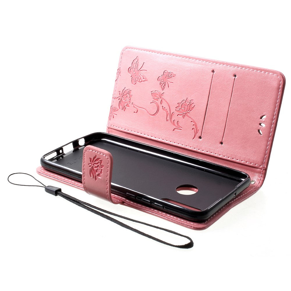 Läderfodral med fjärilsmotiv och blommotiv för Huawei P30 Lite