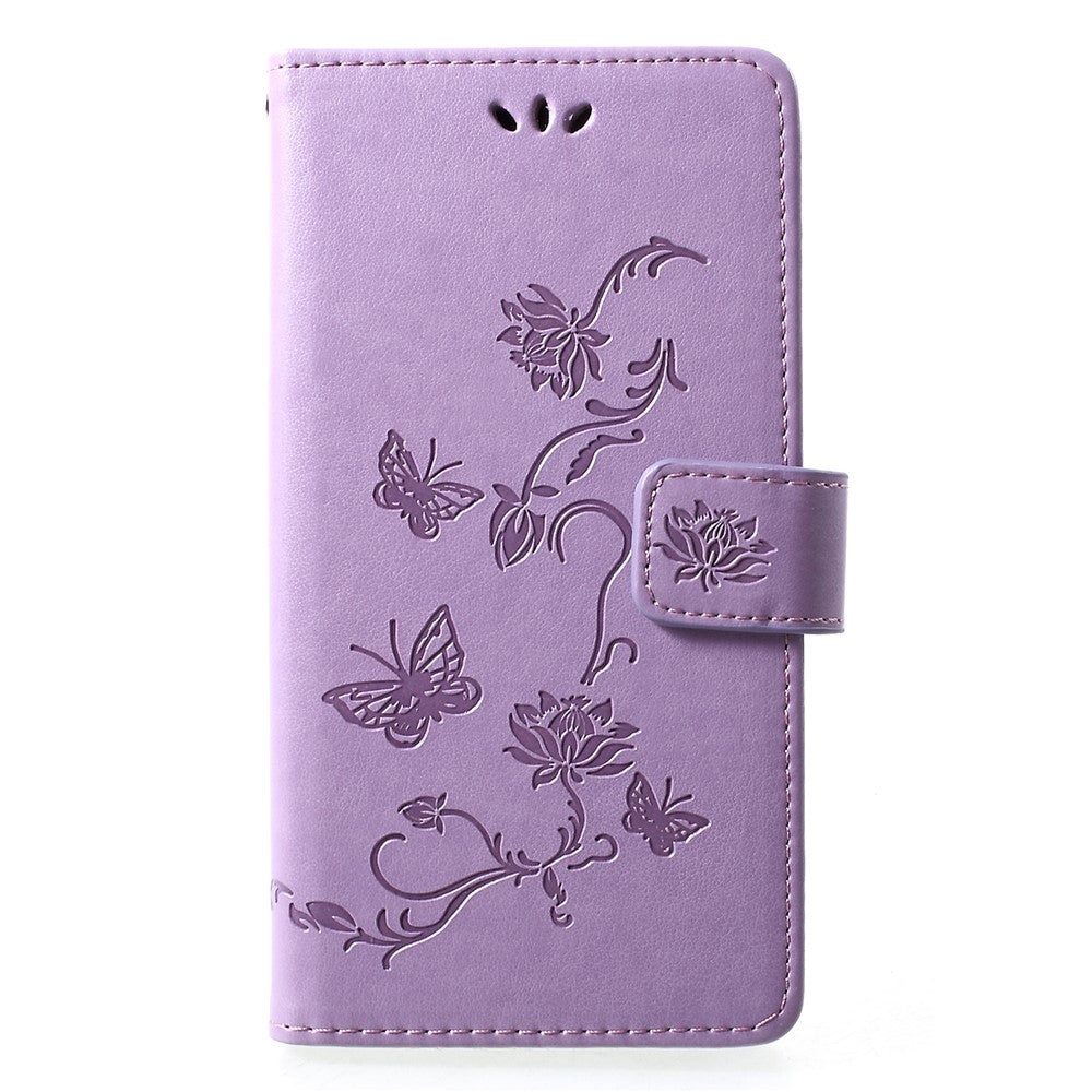 Läderfodral med fjärilsmotiv och blommotiv för Huawei P30 Lite