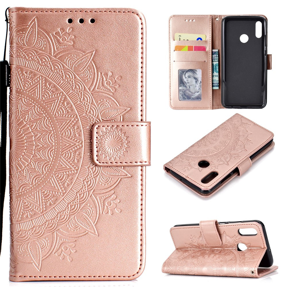 Läderplånboksfodral med tryck och blommotiv till Huawei P Smart (2019) / Honor 10 Lite