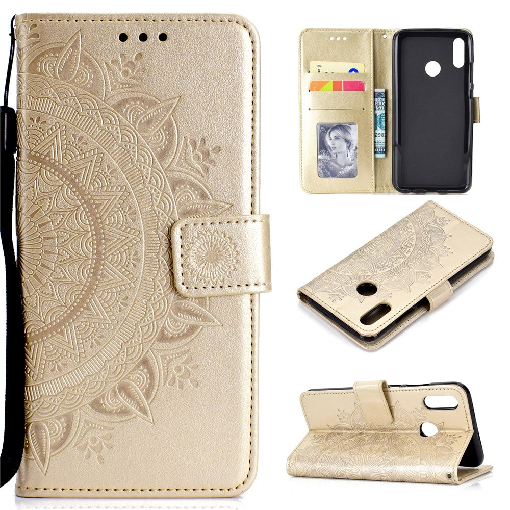 Läderplånboksfodral med tryck och blommotiv till Huawei P Smart (2019) / Honor 10 Lite