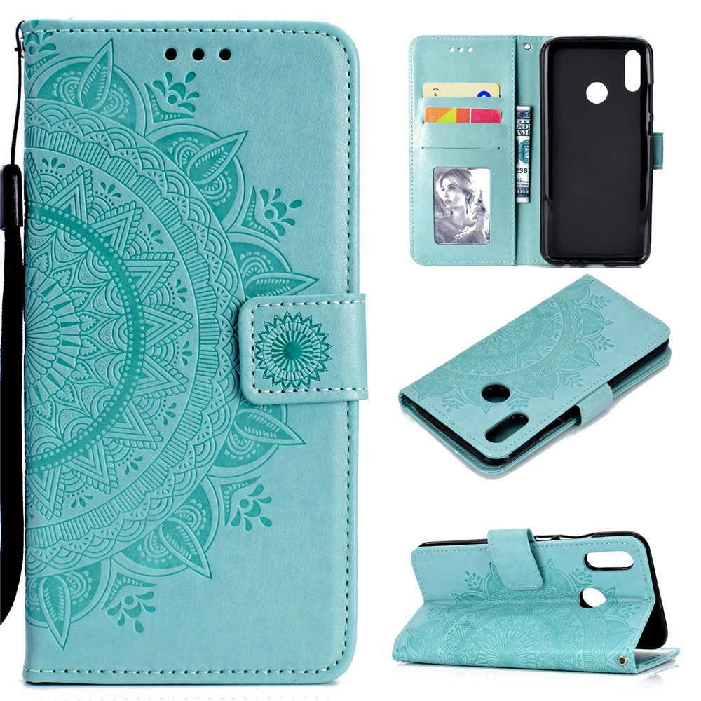Läderplånboksfodral med tryck och blommotiv till Huawei P Smart (2019) / Honor 10 Lite