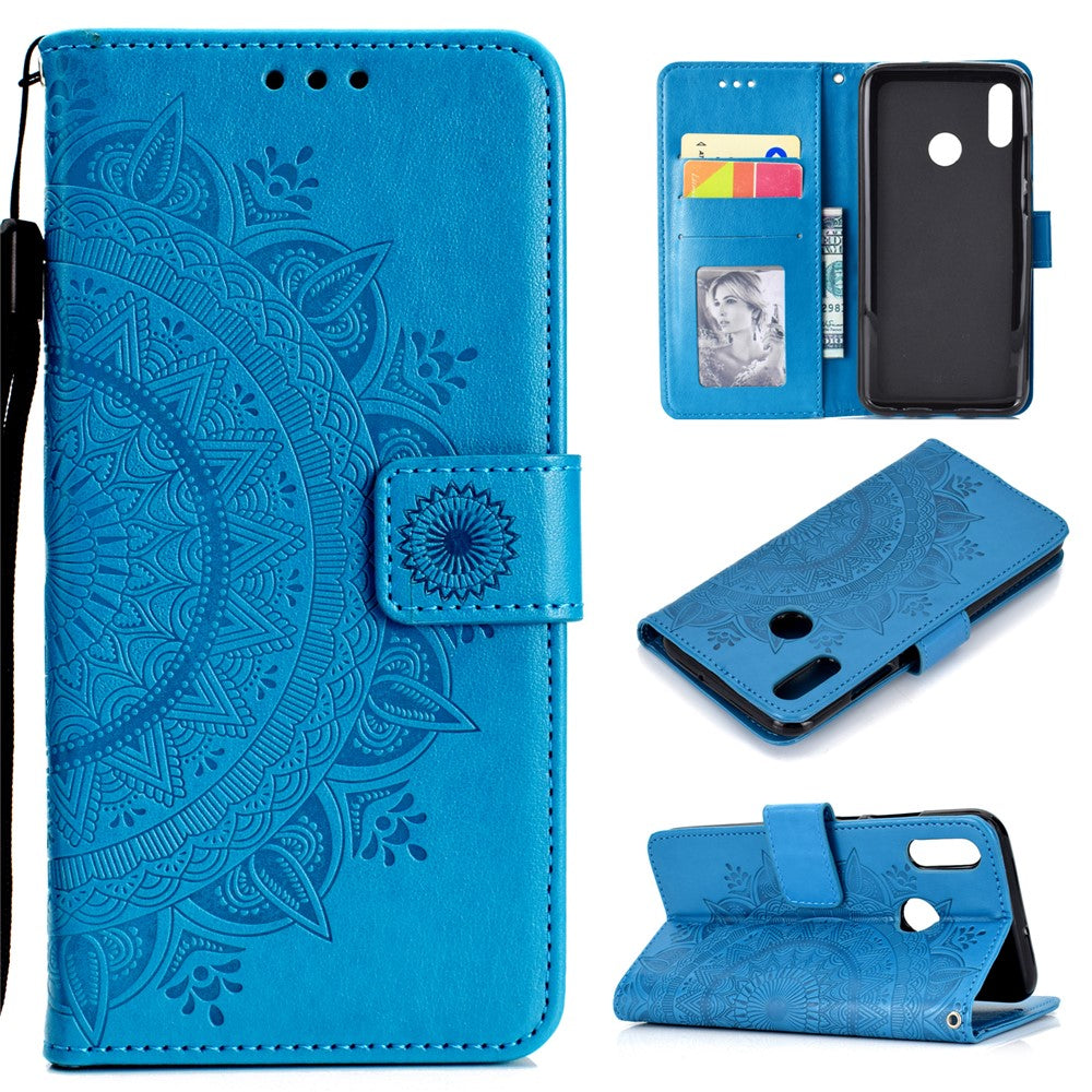 Läderplånboksfodral med tryck och blommotiv till Huawei P Smart (2019) / Honor 10 Lite