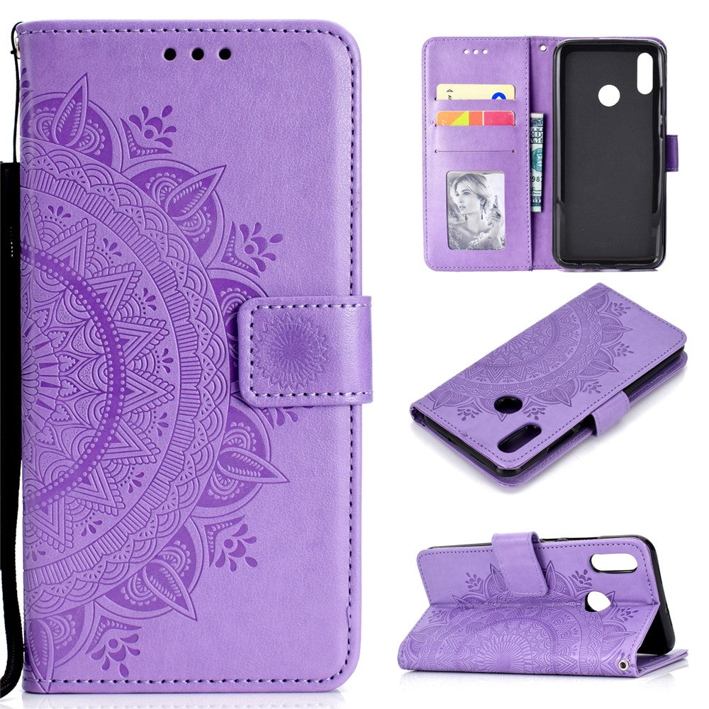 Läderplånboksfodral med tryck och blommotiv till Huawei P Smart (2019) / Honor 10 Lite