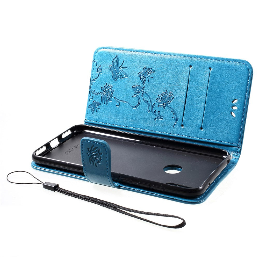 For Huawei Y7 (2019) Imprint Butterfly Flower Leather Mobile Shell [Wallet Stand]